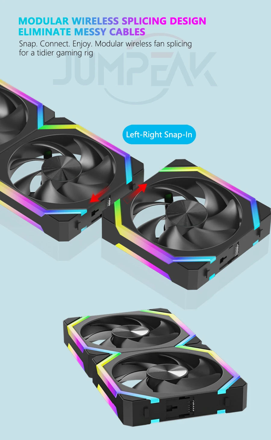 JUMPEAK CS120 ARGB Cooling Fan 360mm 240mm Modular Stackable Splicing PWM Silent 120mm RGB Fans For Gaming PC Case Water Cooler