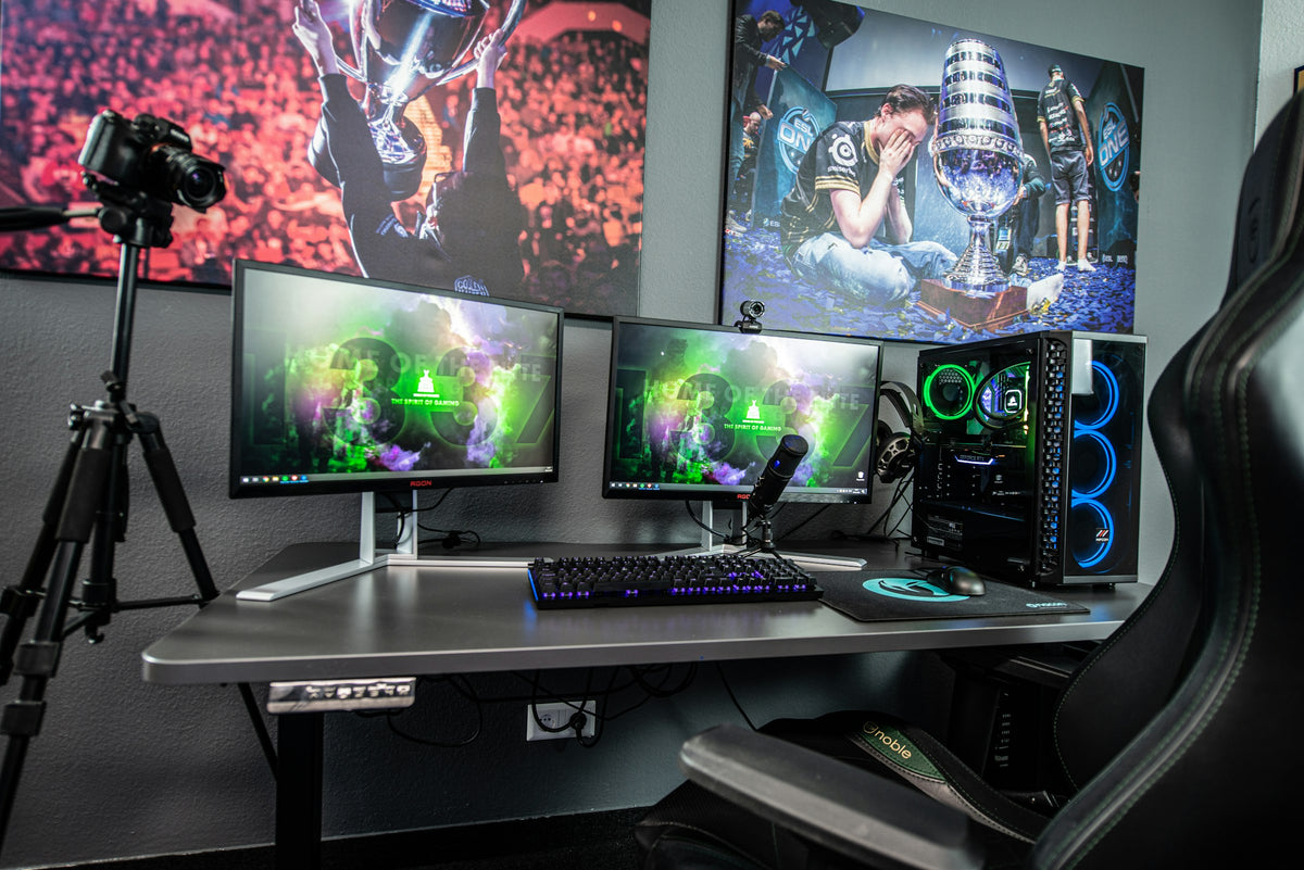 Dual monitor gaming desk setup